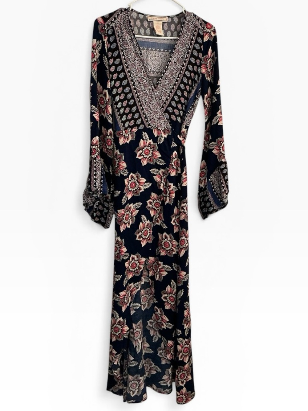 Flying Tomato Black Maxi Dress with Dusty Rose Floral Print